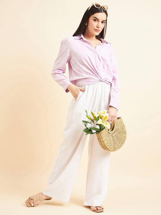Gipsy Women Printed Waist Band
With Elastic Crop Cotton Lavender Top