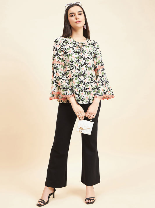 Gipsy Women Printed Lace Rayon Black Top