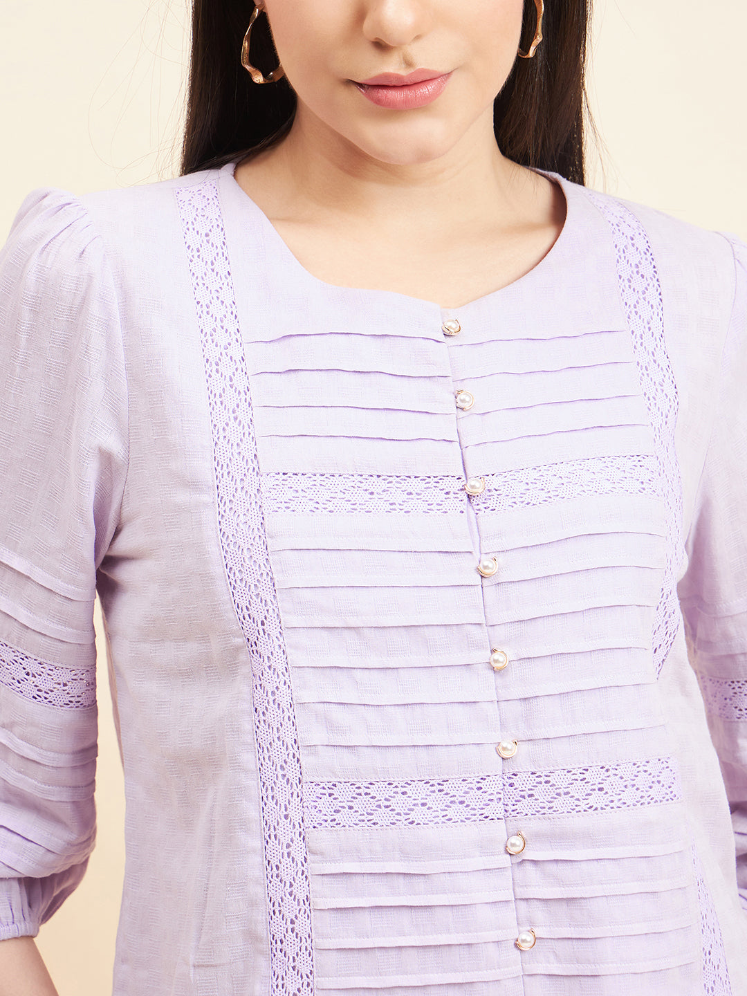 Gipsy Women Solid Lace Cotton Lilac Top