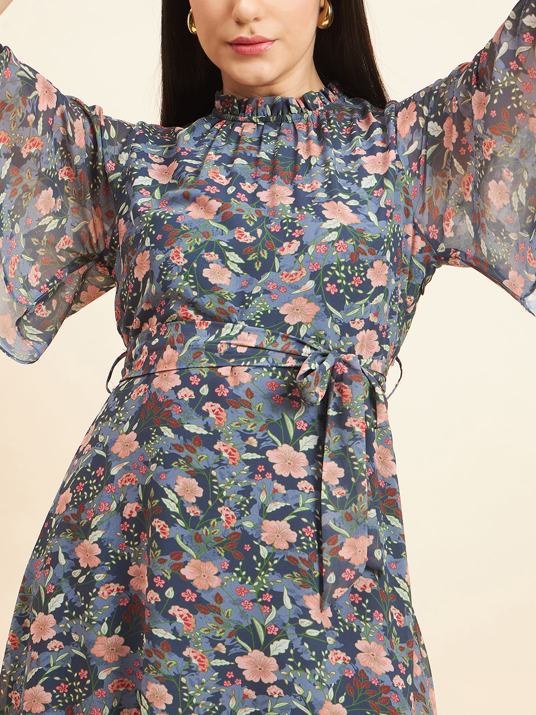 Gipsy Women Printed Printed Mini Georgette Grey Dress