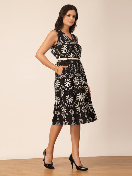 Gipsy Black Floral Viscose Midi Dress