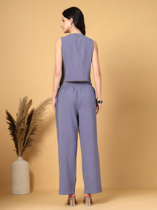 Gipsy Blue Striped Cotton Vest With Pants