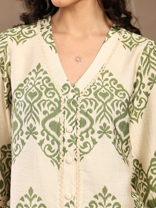 Gipsy Green Printed Rayon Cord Set