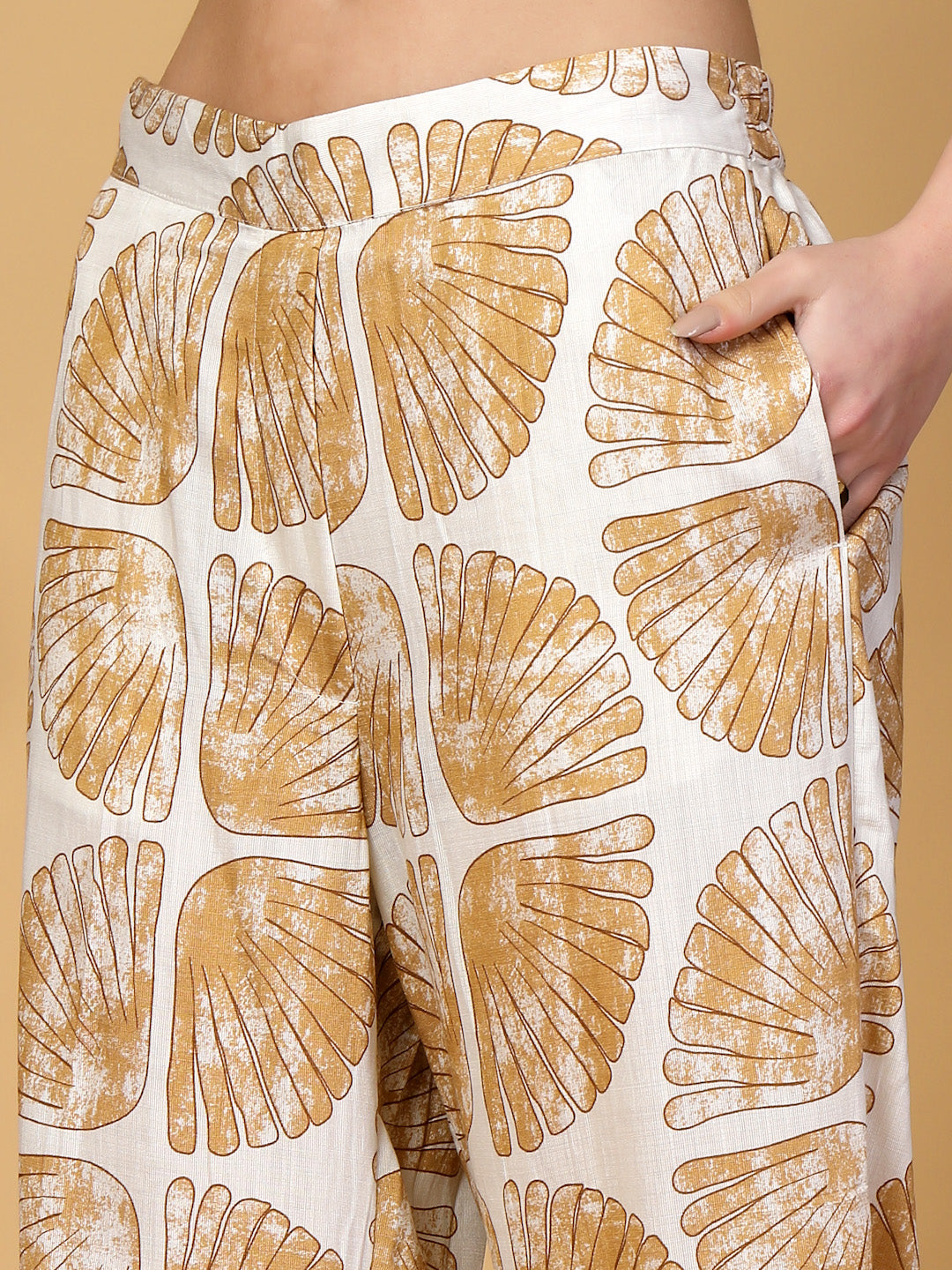 Gipsy Beige Printed Rayon Shirt With Pants