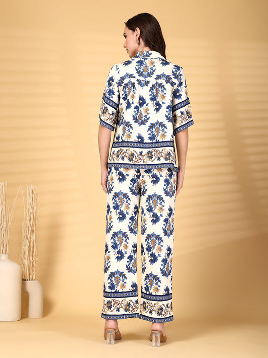 Gipsy Cobalt Blue Printed Rayon Shirt With Pants