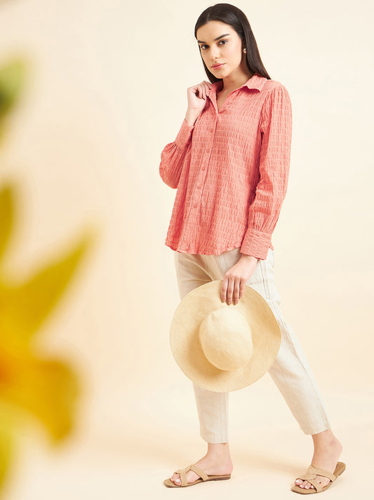 Gipsy Women Solid Crush Cotton Orange Shirt