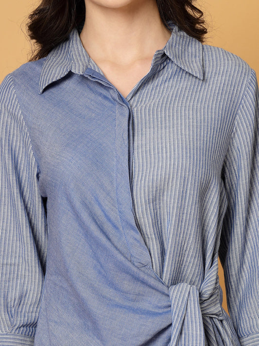 Gipsy Blue Striped Cotton Shirt With Knot