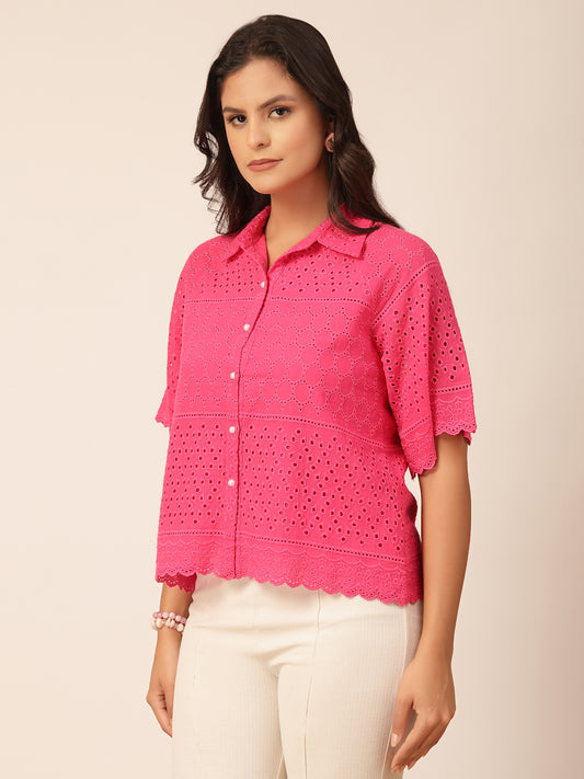 Gipsy Fuchsia Embroidery Cotton Shirt