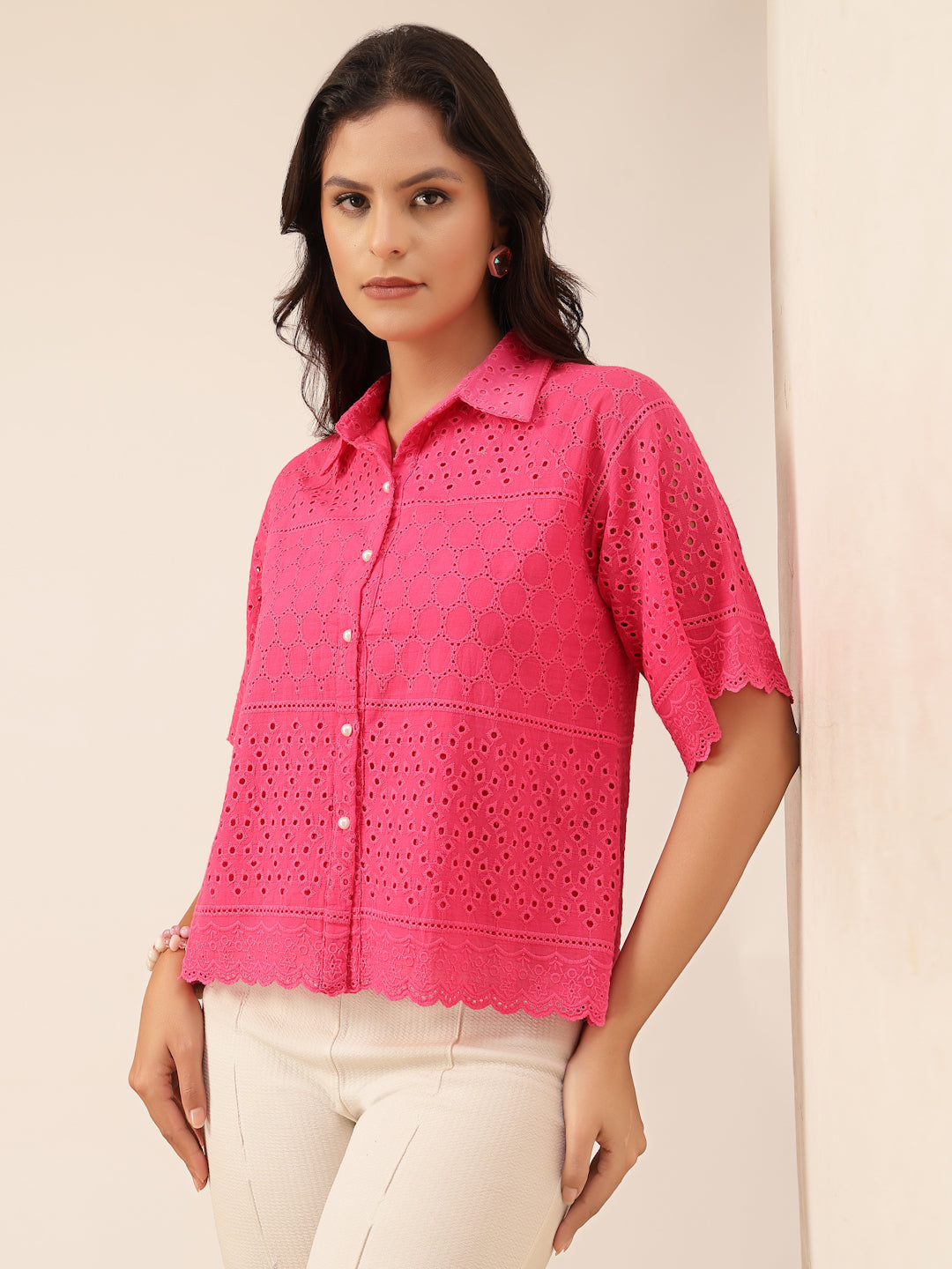 Gipsy Fuchsia Embroidery Cotton Shirt