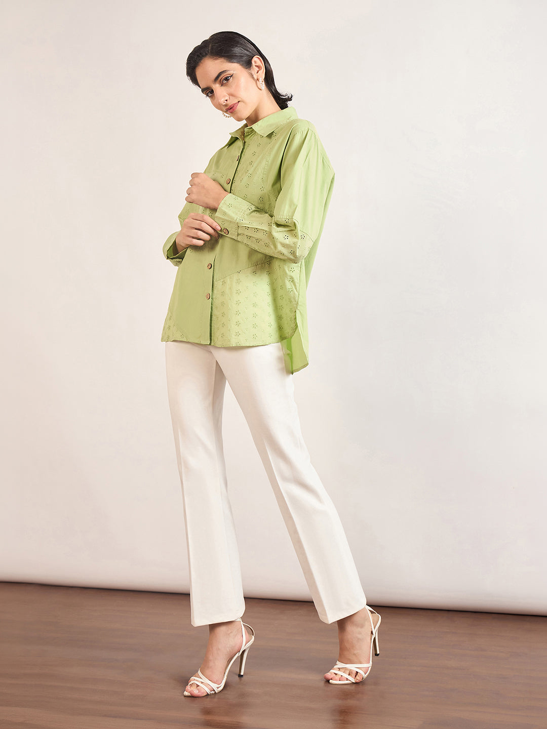 Lime Green Cotton Straight Fit Shirt