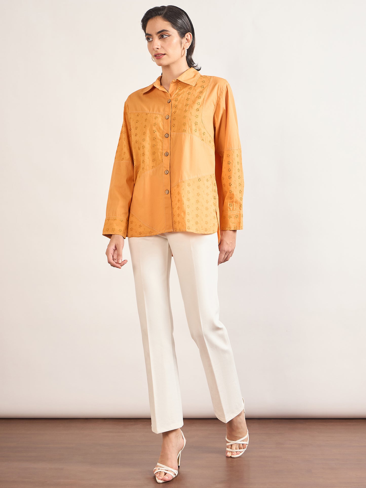 Orange Cotton Straight Fit Shirt