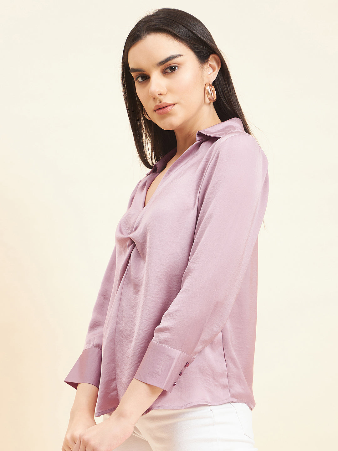 Gipsy Women Solid Knotting Satin Soft Lilac Tunic