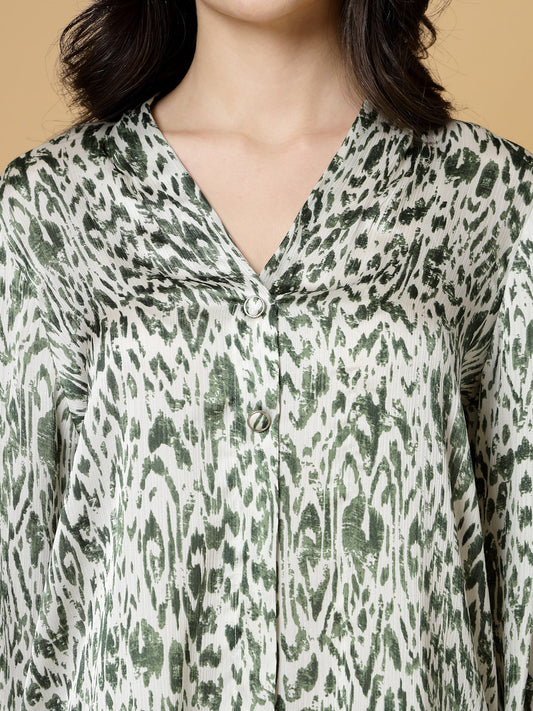 Gipsy Green Printed V Neck Tunic