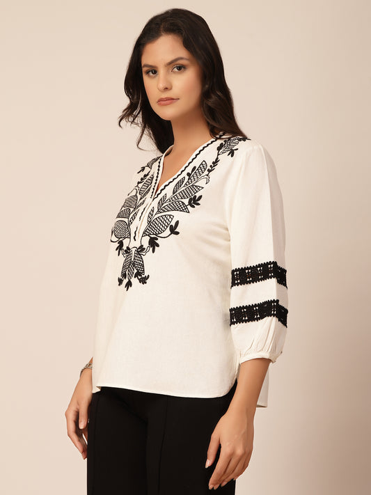 Gipsy Black & White Embroidery Linen Tunic
