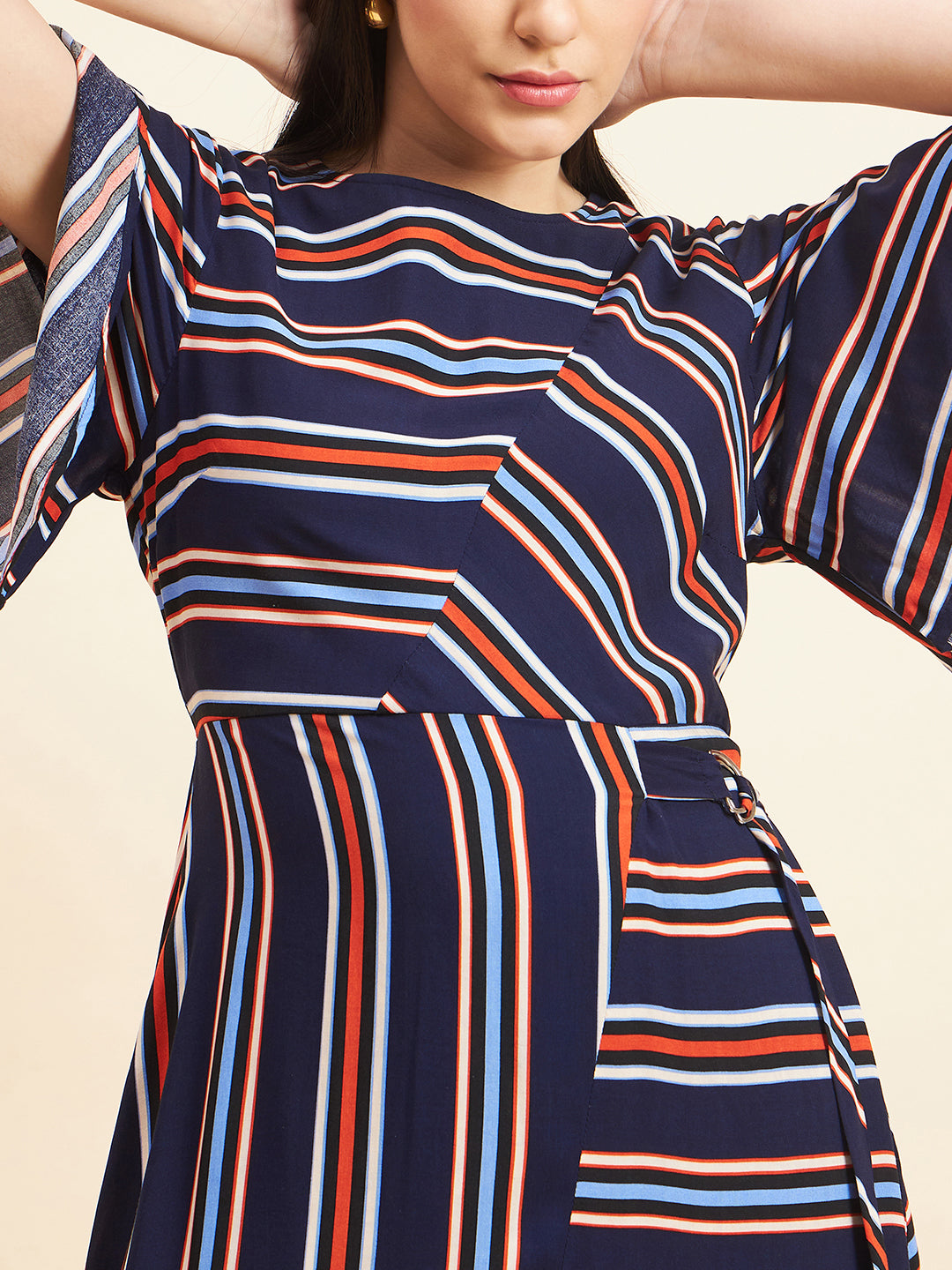 Gipsy Women Print Knotting Modal Maxi Navy Dress