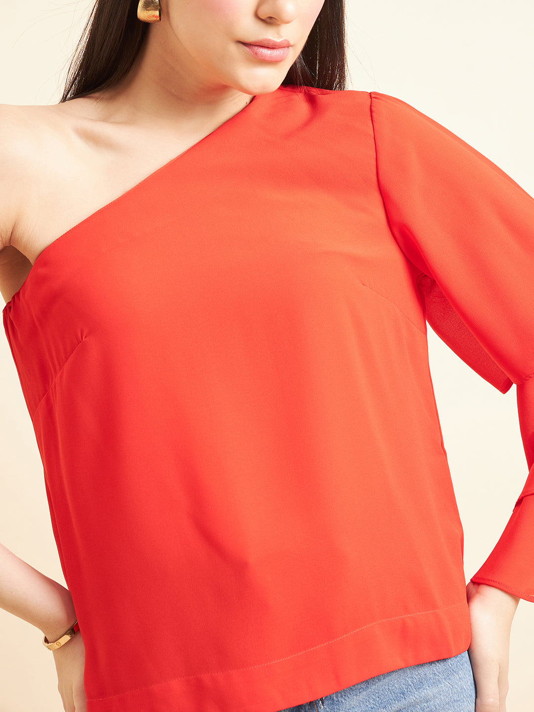 Gipsy Women Solid Polyester Red Top
