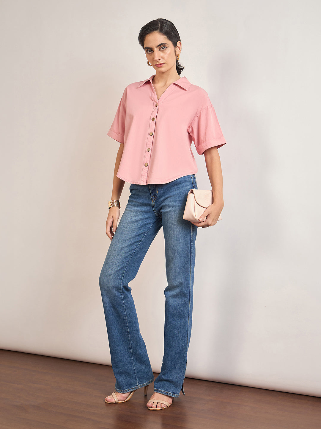 Dusky Pink Cotton A-Line Shirt