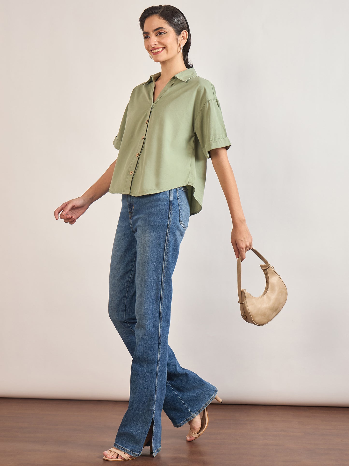 Sage Cotton A-Line Shirt
