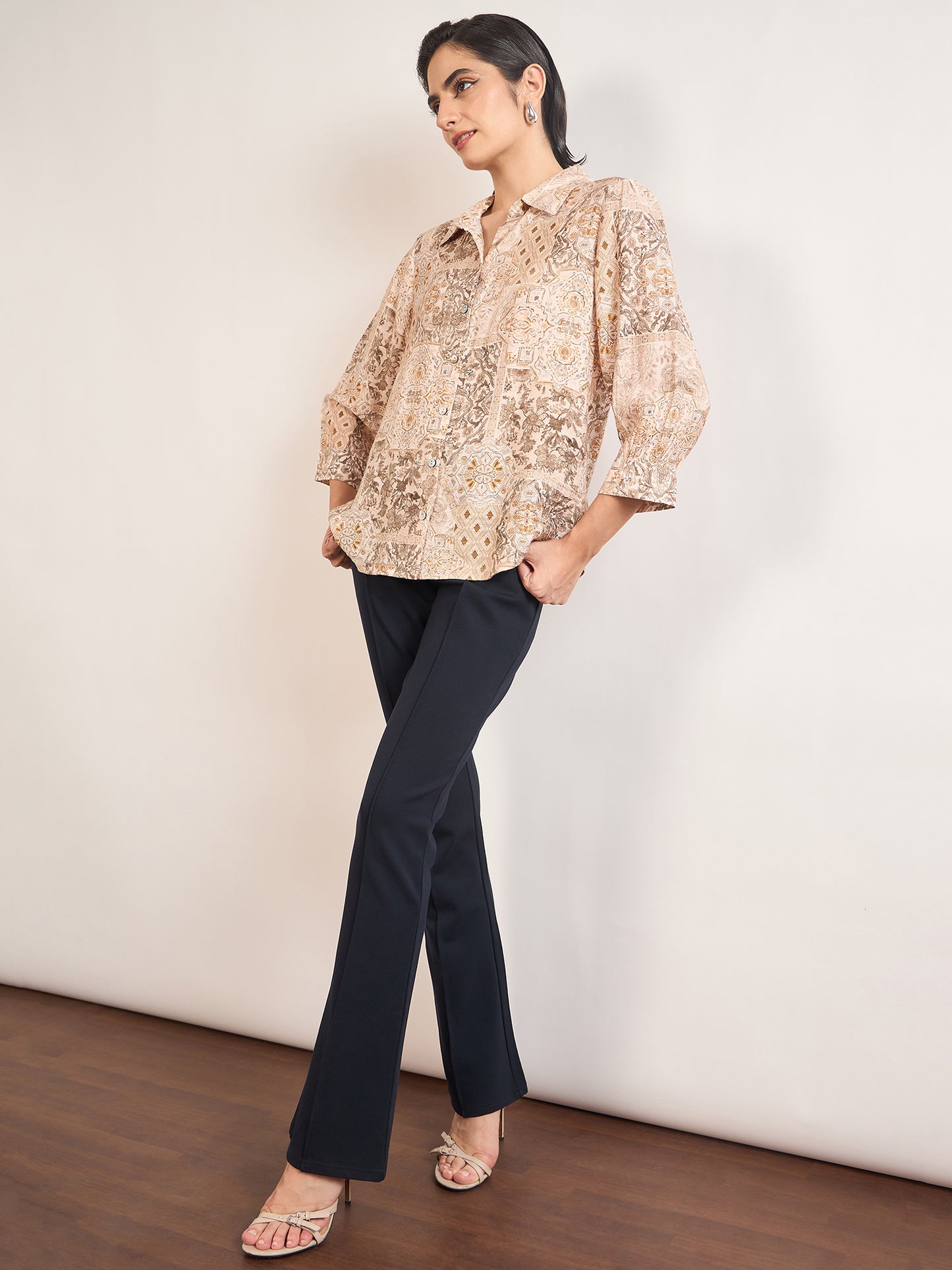 Beige Rayon Abstract Printed Shirt