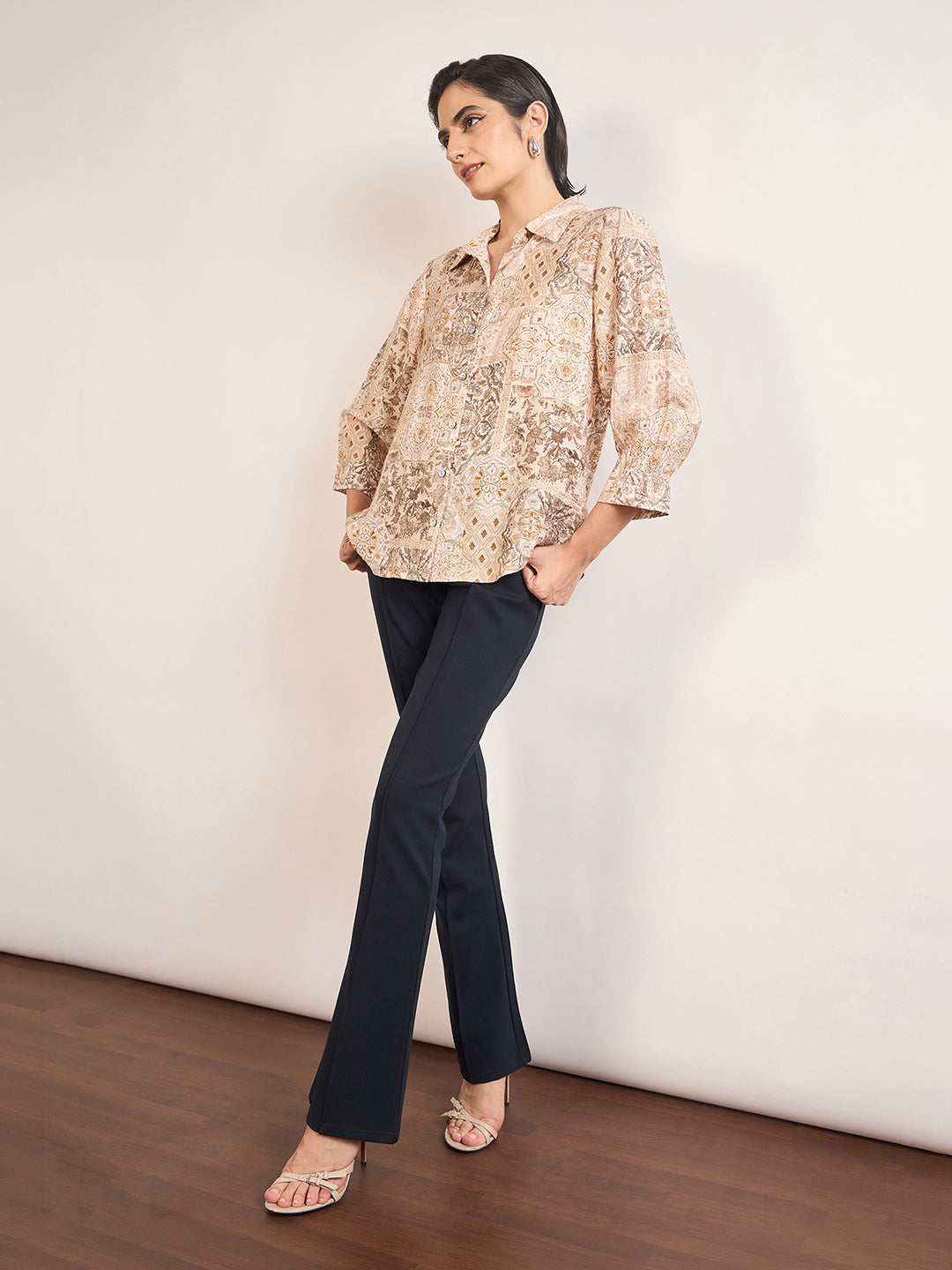 Beige Rayon Abstract Printed Shirt