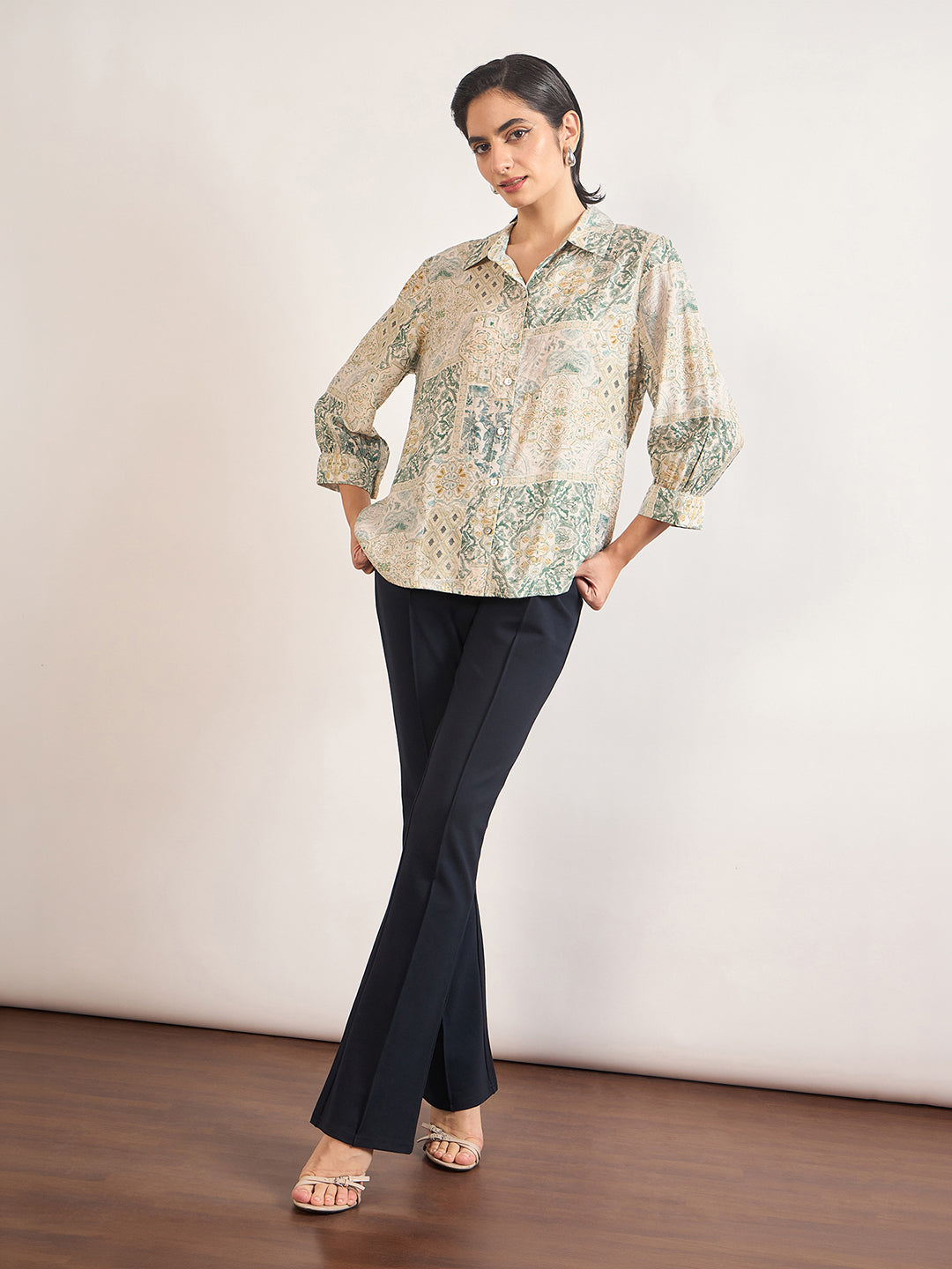 Sage Rayon Abstract Printed Shirt