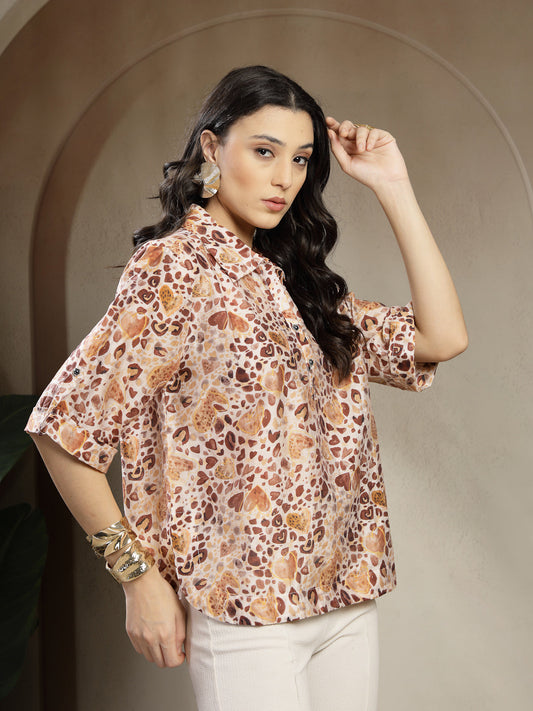 Gipsy Brown Rayon printed V-Neck Tunic