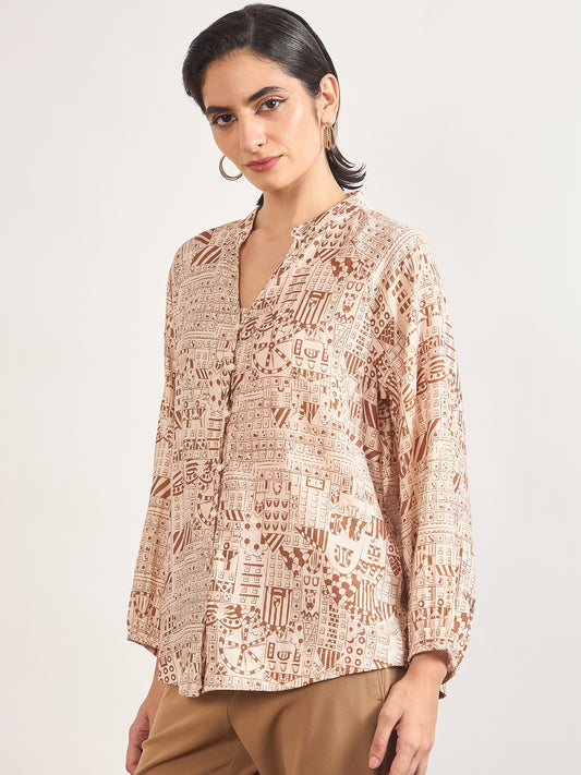 Beige Rayon Abstract Printed Tunic