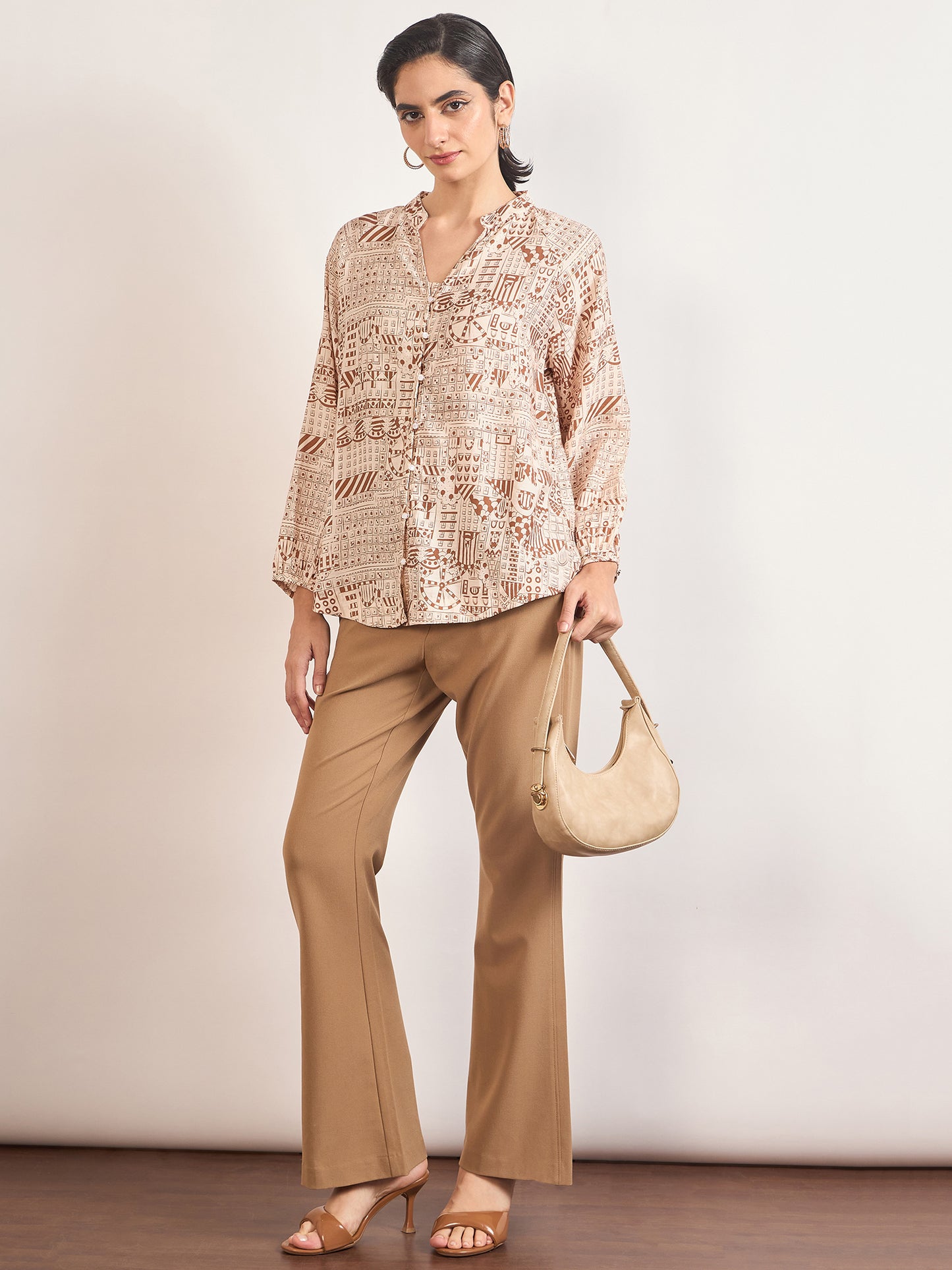 Beige Rayon Abstract Printed Tunic