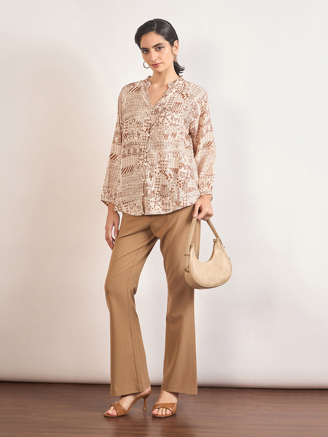 Beige Rayon Abstract Printed Tunic