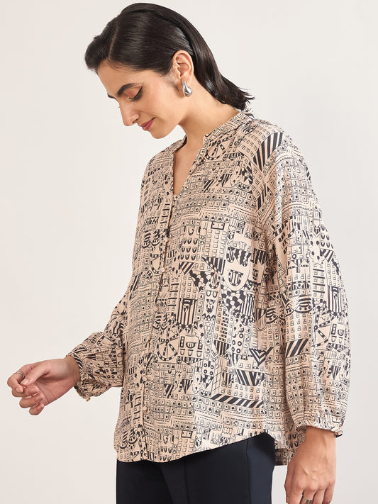 Black Rayon Abstract Printed Tunic