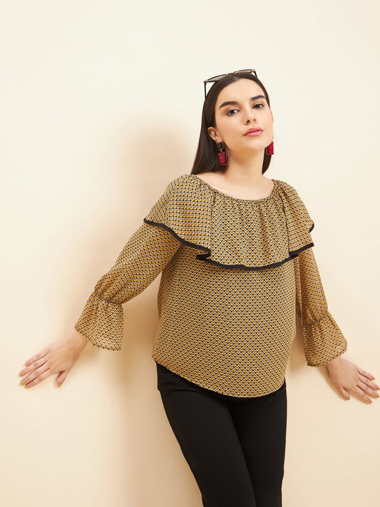 Gipsy Women Print Frill Polyester Mustard Top