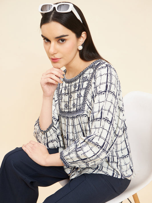 Gipsy Women Print Embroidery Cotton Indigo Tunic