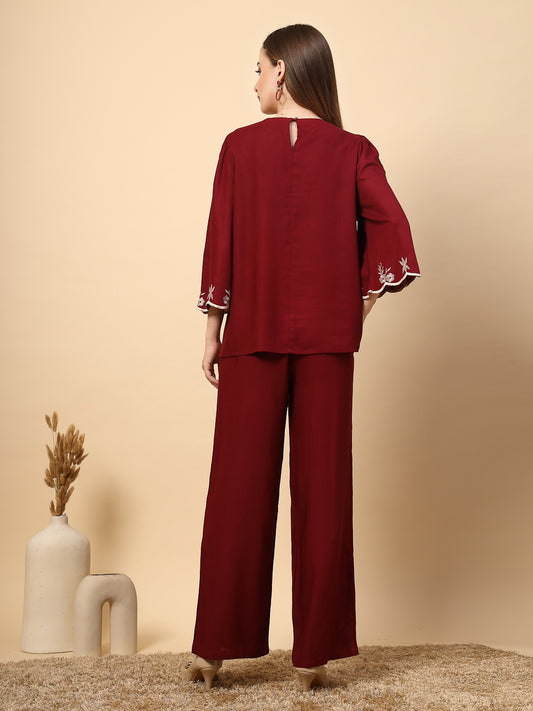 Elegant Maroon Embroidery Co-Ord Set