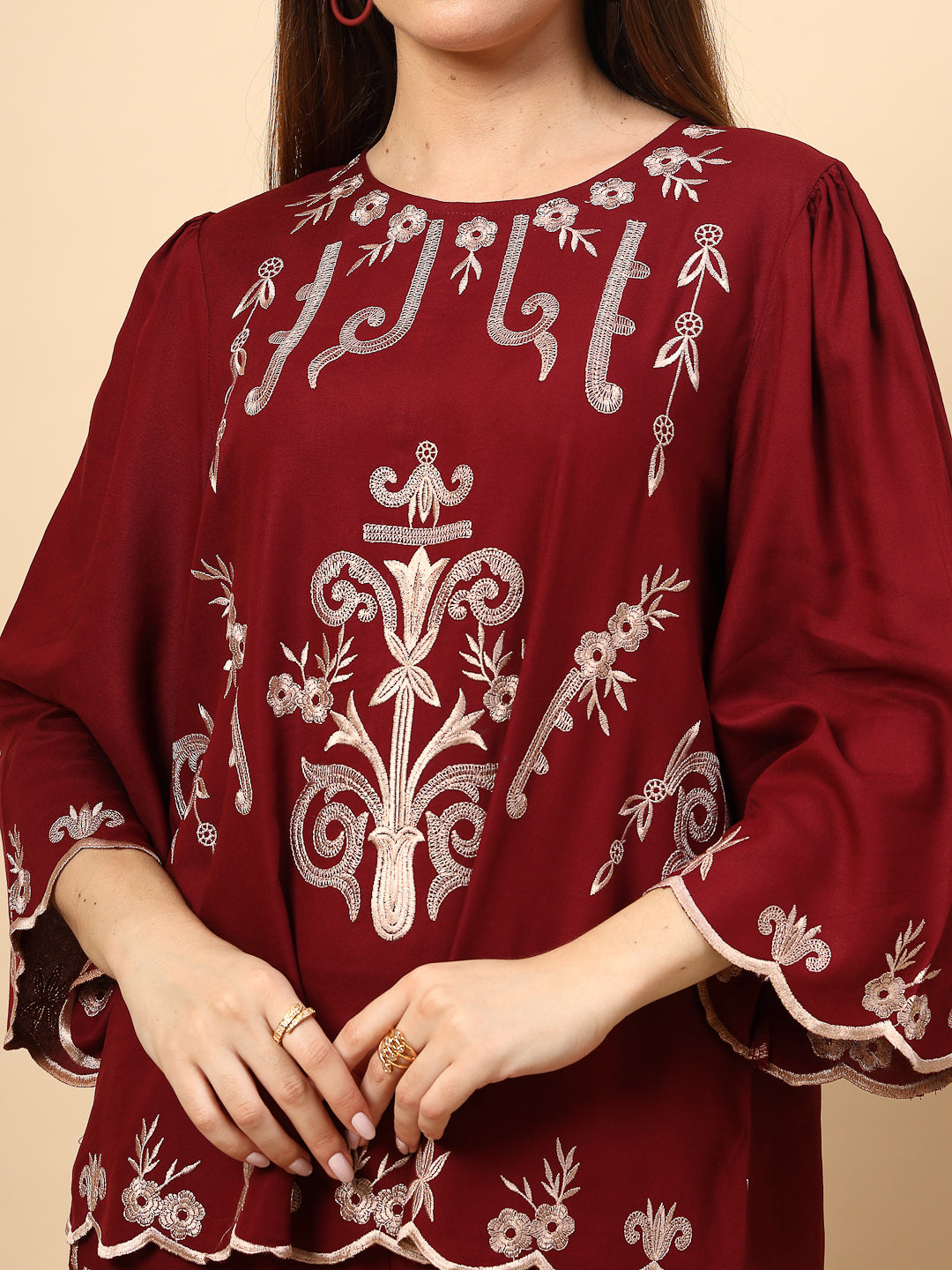 Elegant Maroon Embroidery Co-Ord Set
