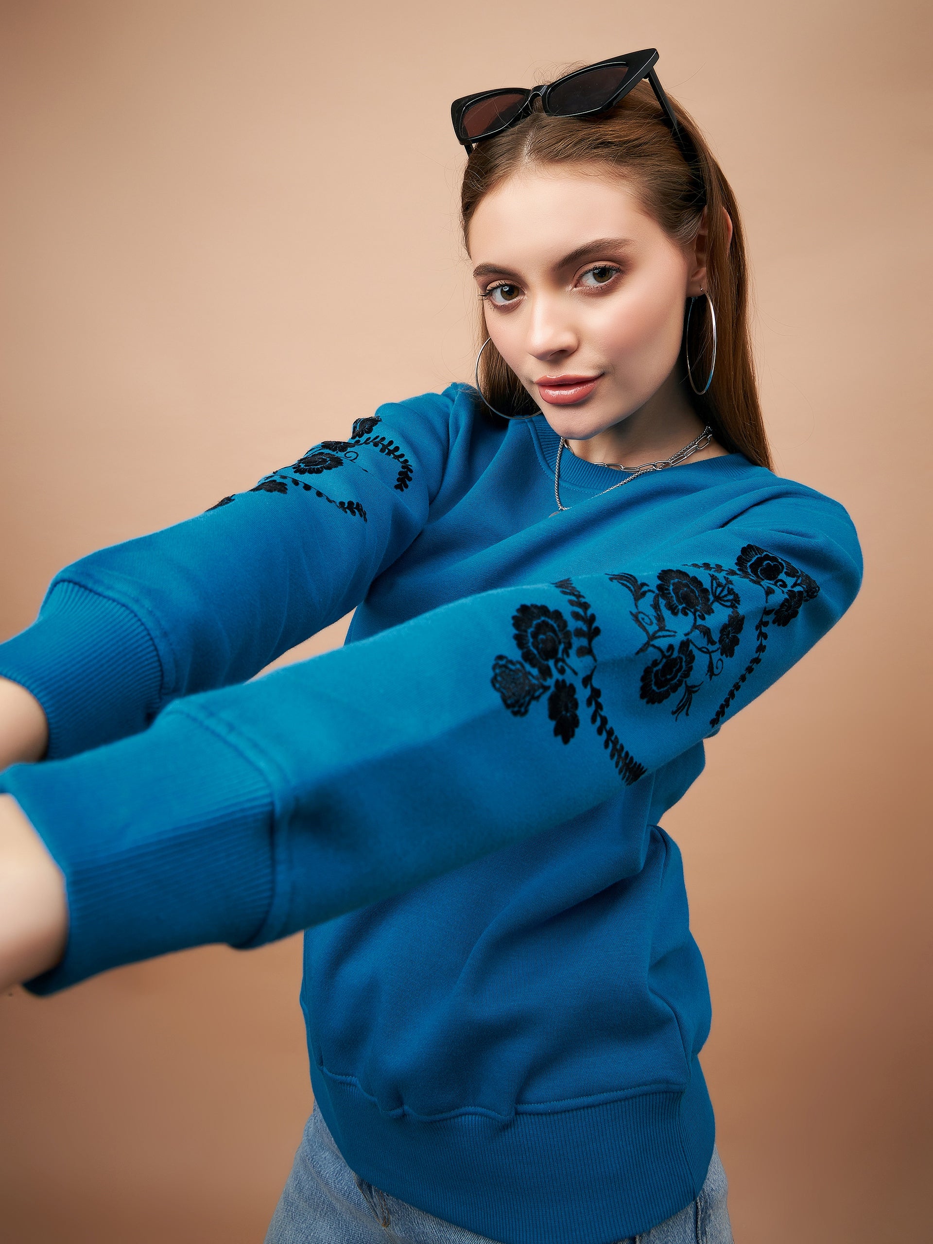 Gipsy Blue Solid Poly Cotton Sweatshirt