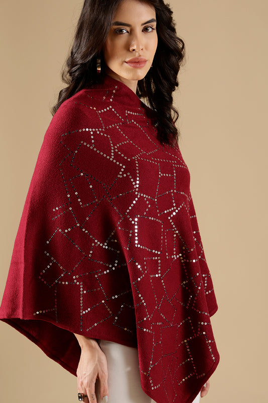 Wine Regular Fit Acrylic Poncho
