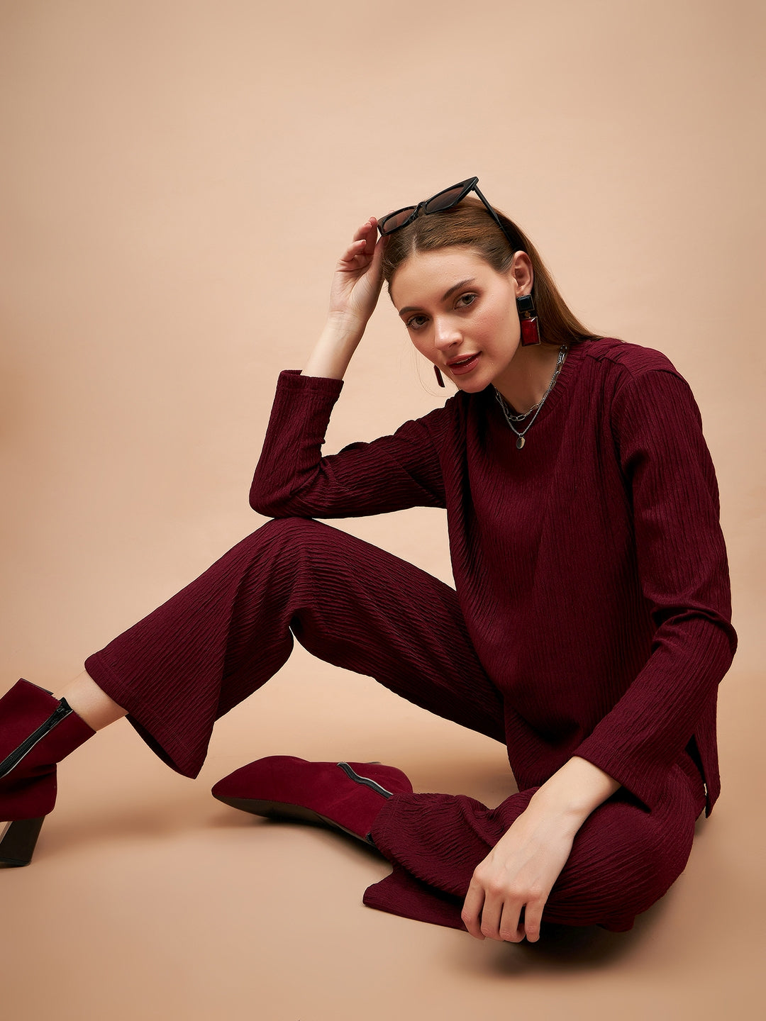 Maroon 2-Piece Co-Ord Regular Fit Winter Set For Gipsy Women Stylish & Cozy Winter Collection