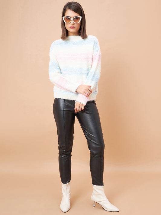 Gipsy Women Round Neck Straight Full Sleeve Acrylic Fabric Pink Sweaters