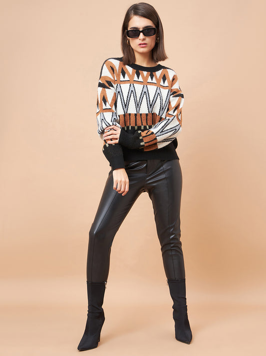Gipsy Women Round Neck Straight Full Sleeve Acrylic Fabric Black Sweaters