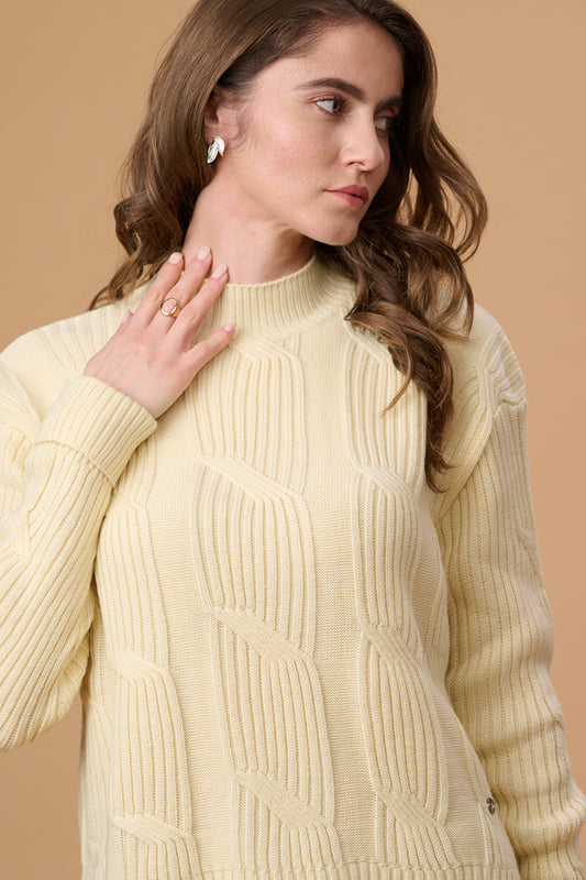 Gipsy Women Crew Neck Regular Full Sleeves Acrylic Fabric Off White Sweaters