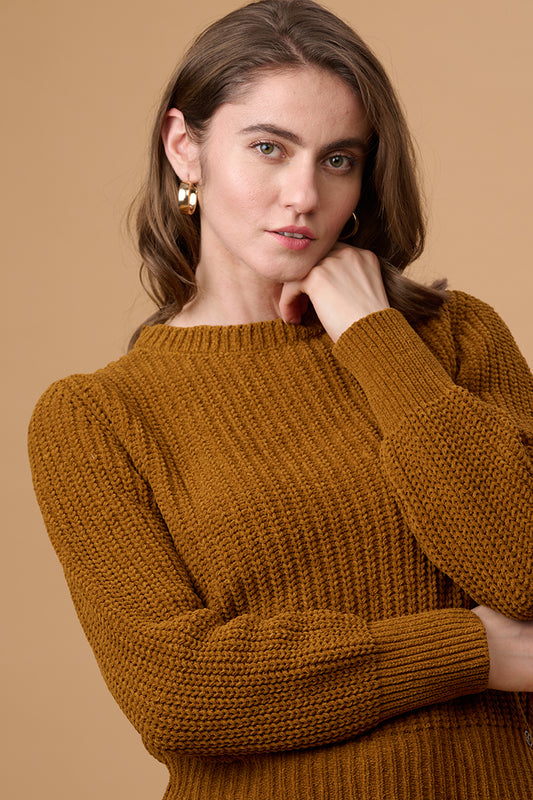 Gipsy Women Round Neck Regular Full Sleeves Acrylic Fabric Butterscotch Sweaters