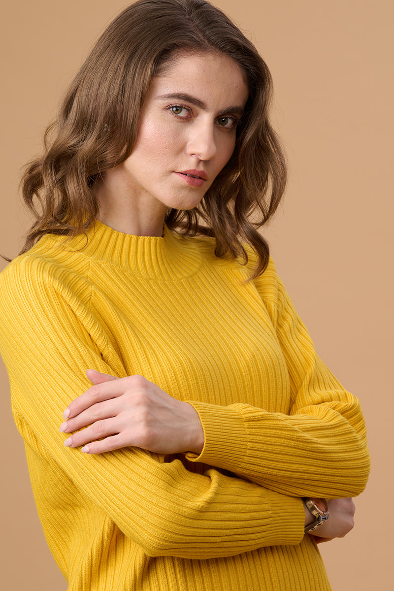 Gipsy Women Turtle Neck Regular Full Sleeves Acrylic Fabric Mustard Sweaters
