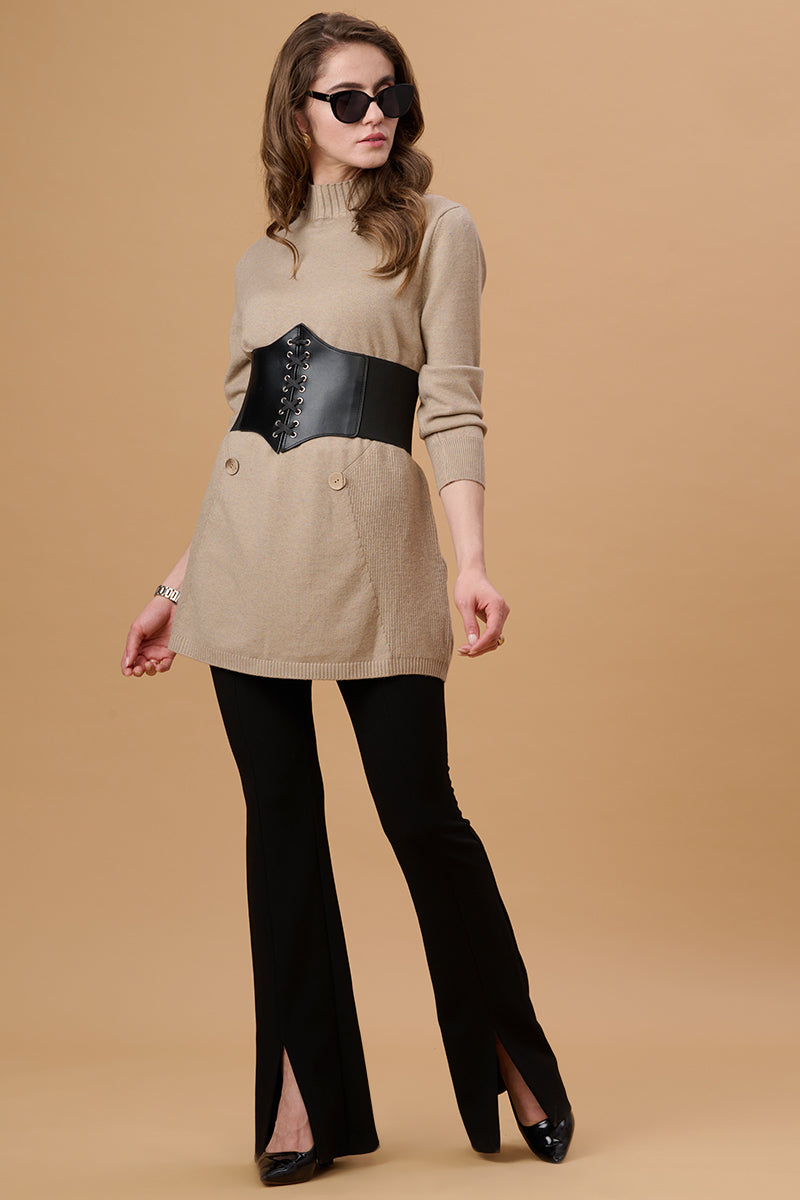 Gipsy Women Turtle Neck Regular Full Sleeves Acrylic Fabric Beige Sweaters