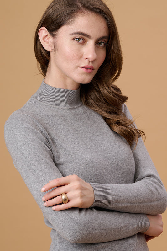 Gipsy Women Turtle Neck Regular Full Sleeves Acrylic Fabric Grey Sweaters