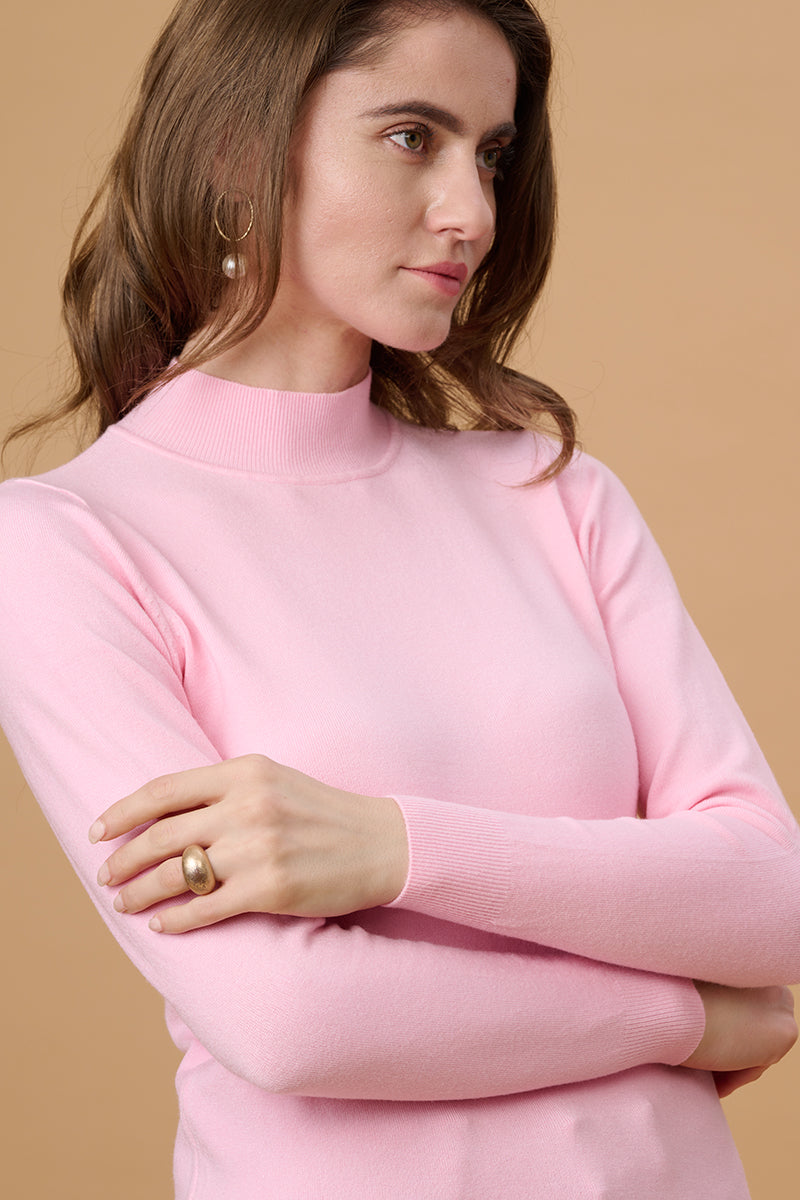 Gipsy Women Turtle Neck Regular  Full Sleeves Acrylic Fabric Pink Sweaters