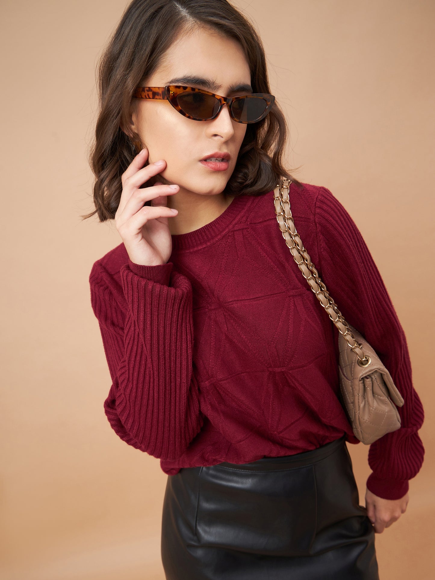 Gipsy Women Round Neck Straight Full Sleeve Acrylic Fabric Maroon Sweaters