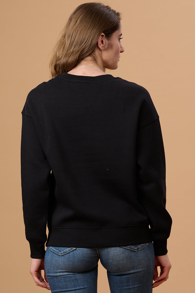 Gipsy Women Crew Neck Regular  Full Sleeves Cotton/Poly Fabric Black Sweatshirt