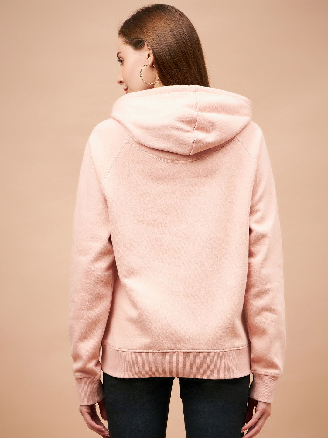 Gipsy Women Hooded Neck Regular Full Sleeves Cotton/Poly Fabric Putty Pink Sweatshirt