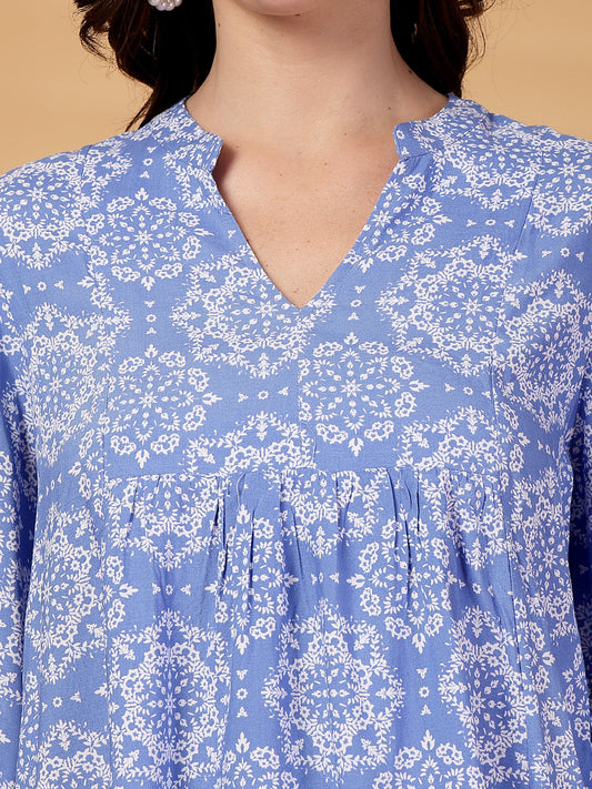 Gipsy Blue Printed Rayon Tunic