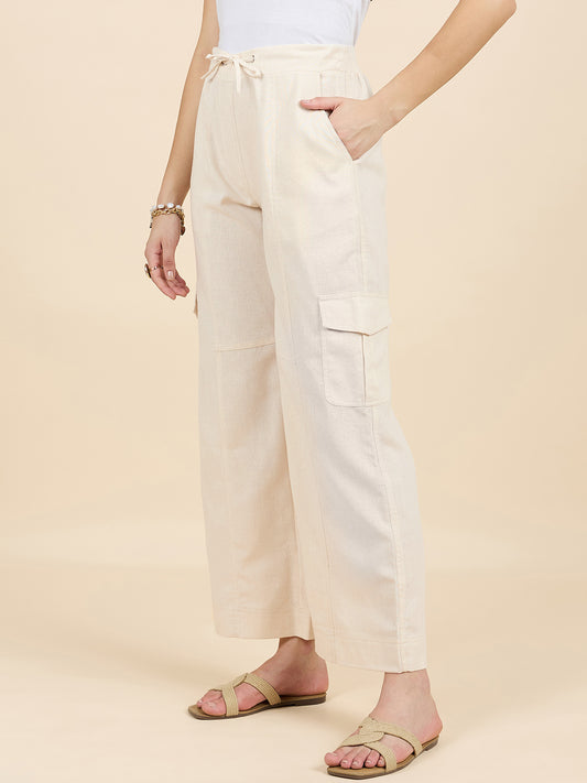 Gipsy Woman Bottom Wear Pant Regular Fit Linen Beige